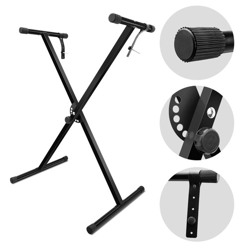 LETSROCK Adjustable Keyboard Stand Single-X Piano Stand with Locking Straps for 61 76 88 Keys