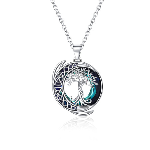 Kattepote Moon Tree of Life Necklace S925 Sterling Silver Crystal Tree of Life Pendant Necklace Celtic Knot Full Moon Tree of Life Women's Jewellery Gift Kattepote Moon Tree of Life Necklace S925 Sterling Silver Crystal Tree of Life Pendant Necklace Celtic Knot Full Moon Tree of Life Women's Jewellery Gift