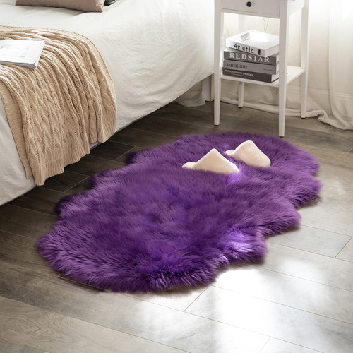 MIULEE Luxury Super Soft Fluffy Area Rug Faux Fur Sheepskin Rug Decorative Plush Shaggy Carpet for Bedside Sofa Floor Nursery 3 x 5 Feet, Purple