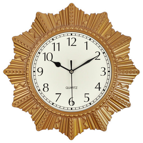 SkyNature 12 Inch Gold Wall Clock for Living Room, Small Kitchen Clocks Wall Battery Operated, Silent Non-Ticking Boho Decorative Sunburst Wall Clocks for Bedroom, Bathroom, Office