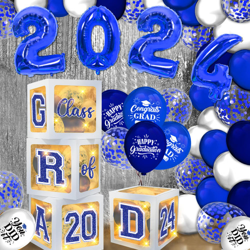 NUTTYBASH 2024 Graduation Balloon Boxes Decorations, Blue Graduation Decorations Class of 2024 Includes 2024 Foil Balloons, Confetti Latex Balloons and Graduation Boxes, Congrats Grad Party Supplies NUTTYBASH 2024 Graduation Balloon Boxes Decorations, Blue Graduation Decorations Class of 2024 Includes 2024 Foil Balloons, Confetti Latex Balloons and Graduation Boxes, Congrats Grad Party Supplies