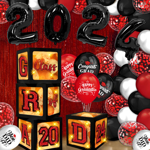 NUTTYBASH 2024 Graduation Balloon Boxes Decorations, Red Graduation Decorations Class of 2024 Includes 2024 Foil Balloons, Confetti Latex Balloons and Graduation Boxes, Congrats Grad Party Supplies NUTTYBASH 2024 Graduation Balloon Boxes Decorations, Red Graduation Decorations Class of 2024 Includes 2024 Foil Balloons, Confetti Latex Balloons and Graduation Boxes, Congrats Grad Party Supplies