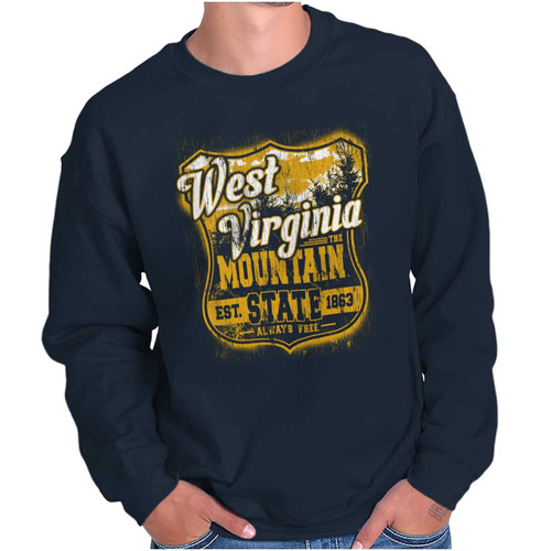 Brisco Brands West Virginia Retro Mountain State WV Sweatshirt for Men or Women Navy Brisco Brands West Virginia Retro Mountain State WV Sweatshirt for Men or Women Navy