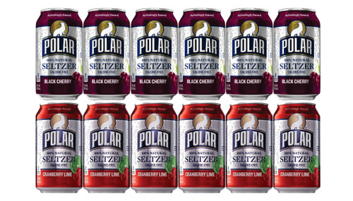 All in One Polar Seltzer Water Black Cherry, 6 fl oz cans, Polar Seltzer Water Cranberry Lime 6 fl oz cans - 12 pk