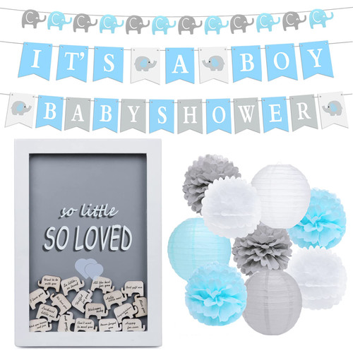 WOMRICH Boy Baby Shower Decorations Elephant Theme Set, Baby Shower Guestbook Elephant Sign Frame, It is a Boy Banners Elephant Garland Paper Lantern Paper Flower Pom Poms (Blue) WOMRICH Boy Baby Shower Decorations Elephant Theme Set, Baby Shower Guestbook Elephant Sign Frame, It is a Boy Banners Elephant Garland Paper Lantern Paper Flower Pom Poms (Blue)