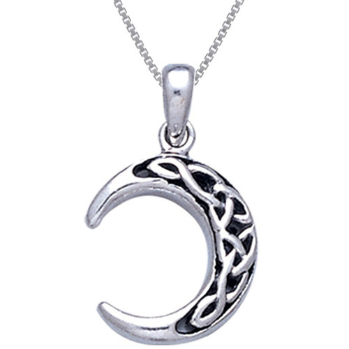 Sterling Silver Celtic Knot Crescent Moon Pendant with 18" Box Necklace