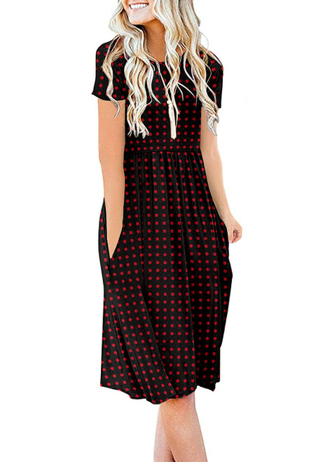 DB MOON Women Summer Casual Short Sleeve Dresses Empire Waist Dress with Pockets(Red Polka Dot Black, M) DB MOON Women Summer Casual Short Sleeve Dresses Empire Waist Dress with Pockets(Red Polka Dot Black, M)