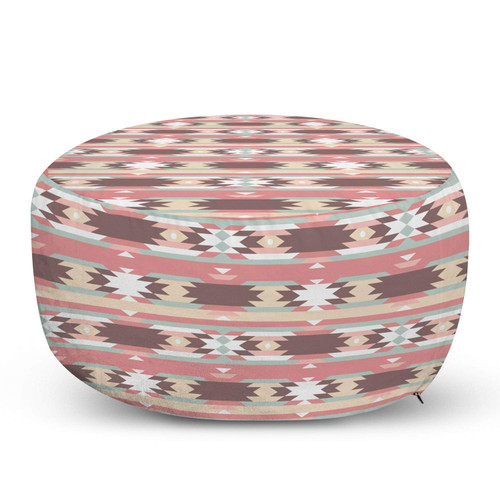 Lunarable Ethnic Pouf Cover with Zipper, Rhythmic Tribal Style Motifs in Pastel Colors Illustration, Soft Decorative Fabric Unstuffed Case, 30" W X 17.3" L, Mauve Taupe Multicolor