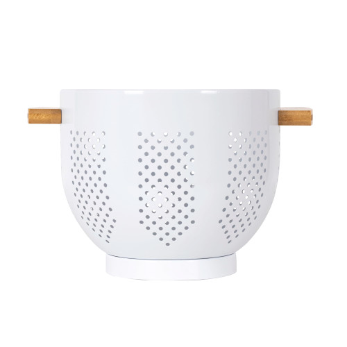 JYGMCO Colanders with Wood Handle - Kitchen Essential Metal Strainers & Colanders,Large Strainer Perfect for Pasta, Fruits,and More Food (Pure white 5.5 QT)