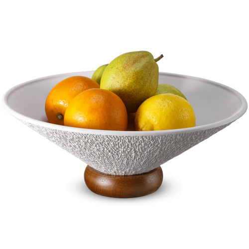 NiHome Ceramic Fruit Bowl, Fruit Bowl for Kitchen Counter, Decorative Bowls for Home Decor, Pedestal Bowl with Wooden Base (White) NiHome Ceramic Fruit Bowl, Fruit Bowl for Kitchen Counter, Decorative Bowls for Home Decor, Pedestal Bowl with Wooden Base (White)