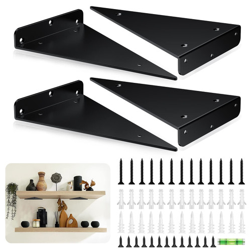Shelf Bracket-10 inch Triangle Brackets for Shelves, Hidden Shelf Bracket, Heavy Duty Floating Shelf Hardware , Decorative Shelf Brackets & Supports 4 Pack Black
