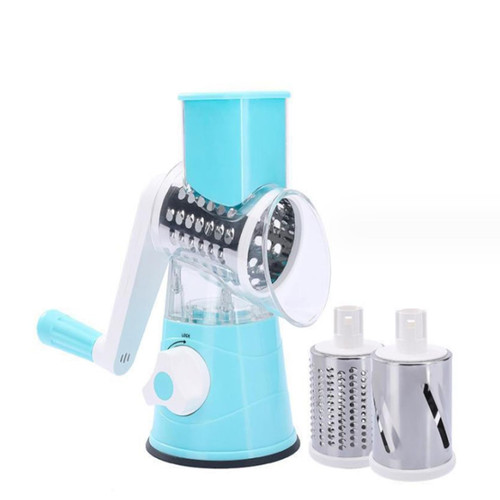 Rotary Cheese Grater, Manual Speed Round Cheese Shredder with 3 Interchangeable Blades Mandoline Slicer Nut Grinder Vegetable Slicer with Handle,Potato Masher with Strong Suction Base