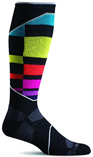 Sockwell Women's Graduated Compression Ski Socks, Black/Multicolor, Small/Medium