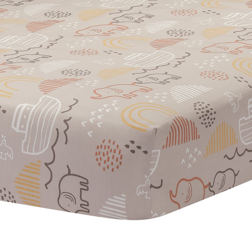Lambs & Ivy Baby Noah Taupe Elephant/Ark/Rainbow 100% Cotton Fitted Crib Sheet Lambs & Ivy Baby Noah Taupe Elephant/Ark/Rainbow 100% Cotton Fitted Crib Sheet
