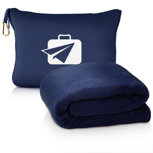 Premium Travel Blanket for Airplane, Soft Airplane Blanket Pillow 2 in 1 with Compact Bag, Hand Luggage Belt and Backpack Clip, Portable Travel Essentials for Long Flights