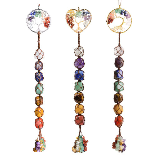 Tree of Life 7 Chakra Healing Crystals Feng Shui Hanging Ornament Meditation Hanging Car Ornament Window Ornament for Home Decor Christmas Tree Decor (Z- Style 5)