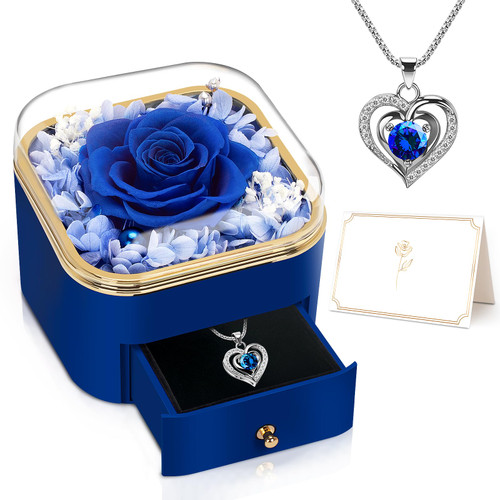GMAOPHY Blue Preserved Rose with Necklace Birthday Gifts for Women Mom Her Grandma Friend, Real Roses Flowers in Angel Figurines Glass, Gift on Anniversary, Christmas, Mother's Day, Valentine's Day GMAOPHY Blue Preserved Rose with Necklace Birthday Gifts for Women Mom Her Grandma Friend, Real Roses Flowers in Angel Figurines Glass, Gift on Anniversary, Christmas, Mother's Day, Valentine's Day