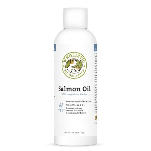 Wholistic Pet Organics Salmon Oil: Deep Sea Wild Alaskan Salmon Oil for Dogs and Cats - Natural Omega 3 Dog Fish Oil Supplement with EPA and DHA for Skin, Coat, Heart and Nervous System Health