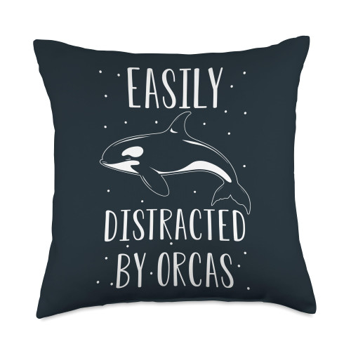 Orca Whale Design Killer Whale Easily Distracted by Orcas Throw Pillow, 18x18, Multicolor