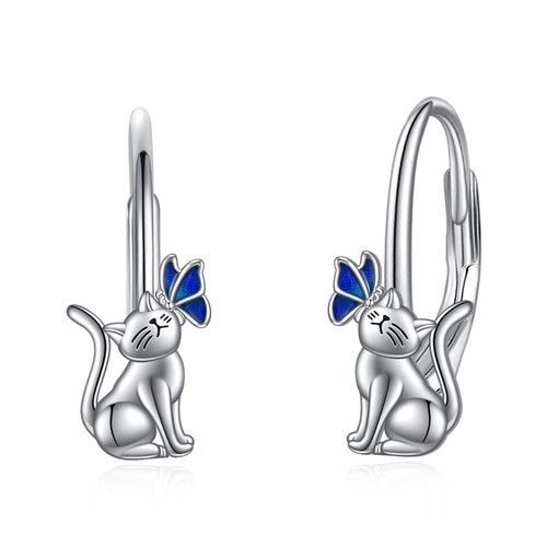 Cat Earrings for Women Sterling Silver Butterfly Dangle Earrings Cute Cat Leverback Earrings Jewelry Gifts for Girls Cat Lovers (Cat Earrings) Cat Earrings for Women Sterling Silver Butterfly Dangle Earrings Cute Cat Leverback Earrings Jewelry Gifts for Girls Cat Lovers (Cat Earrings)