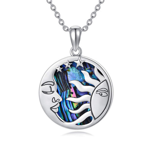 MONGAS Sun Moon Necklace Sterling Silver Pentacle Abalone Shell Necklace Christmas Jewelry Gifts for Women