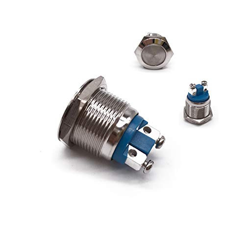 Momentary Push Button Switch,Marrkey Stainless Steel Shell Waterproof Car Auto Momentary Speaker Horn Push Button Metal Toggle Switch IP65 IK08 19mm 12V 3A