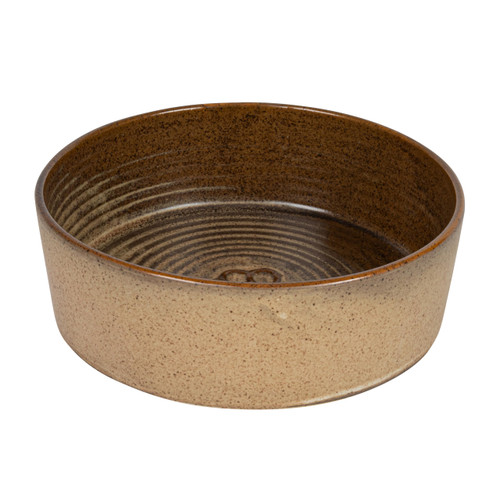 Creative Co-Op Round Debossed Stoneware Pet Bowl with Paw Print, Reactive Glaze, Brown (Each One Will Vary)