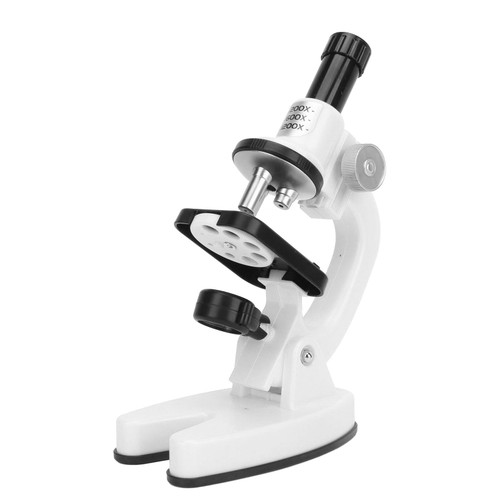 Microscope Kit, Strong Light Transmission 200X?1200X Cover Glass Slide LED Light Kids Beginner Microscope Science Kit for School (White)