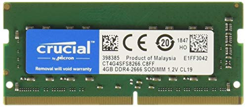 Crucial 4GB DDR4 SDRAM Memory Module - 4 GB - DDR4 SDRAM - 2666 MHz DDR4-2666/PC4-21300 - 1.20 V - Non-ECC - Unbuffered - 260-Pin - SODIMM