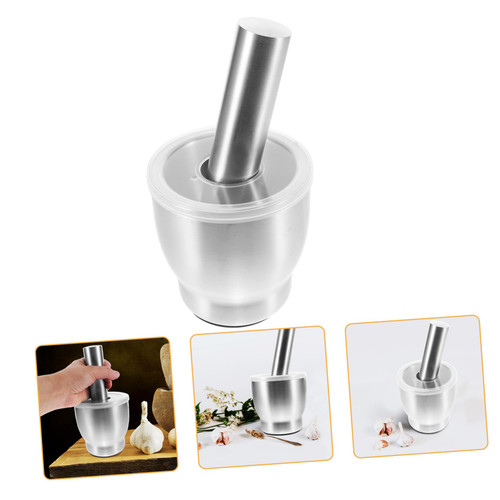 HOMSFOU 1 Set Garlic Masher Metal Mortar Bowl Garlic Mincer Tool Medicine Grinding Bowl Hand Masher Garlic Crusher Manual Avocado Tool Garlic Pestle Pp Medicine Machine Stainless Steel