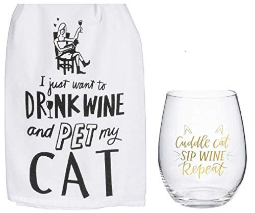 Primitives by Kathy Cat Lovers Wine and Kitchen 2 Piece Set
