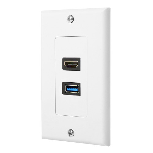 Zexmte HDMI & USB 3.0 Wall Plate HDMI Wall Charger Outlet Mount Socket Face Plate Panel Cover,White(USB+HDMI)