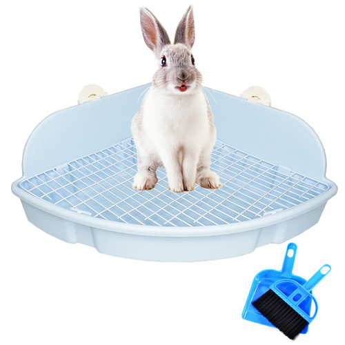 PINVNBY Large Rabbit Litter Box Bunny Corner Toilet Box Small Animal Cage Toilet Pet Potty Trainer Bigger Pan Fan Shape Box for Adult Guinea Pigs Chinchilla Ferret Galesaur (Blue)