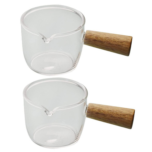 4 Pcs Glass Milk Cup Multi-use Milk Pitcher Sauce Containers Espresso Frothing Pitcher Glass Triple Pitcher Transparent Cream Pitcher Barista Shot Cups Wood Coffee Sparkling Cup