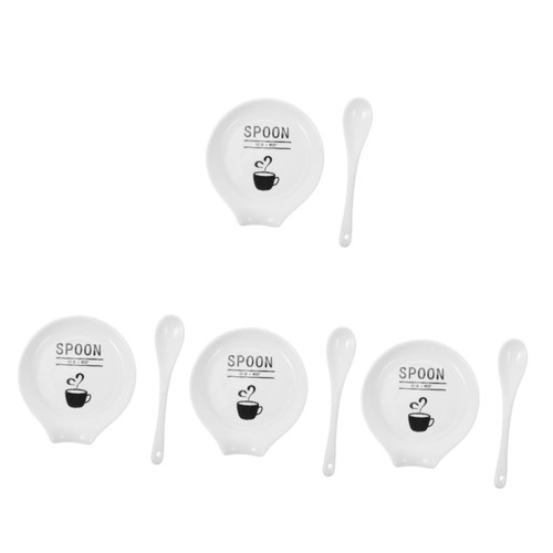 Ciieeo 4 Sets Ceramic Spoon Rest Restaurant Spoon Rest Spoon Ceramic Rest Porridge Spoon Rice Ladle Tray Teaspoon Holder Ladle Spoon Holder Ladle Rest Serving Ceramics Cutlery Set Coffee