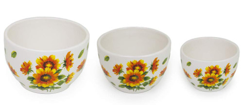 Boston International Ceramic Nesting Prep Bowls, 3 Sizes, Colourful Sunflowers