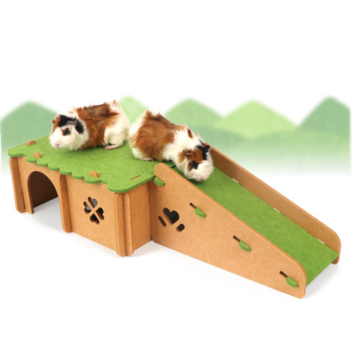 YKD Guinea Pig House, Felt Cloth Guinea Pig Hideout Hut with Cave Stairs, Small Animal Hideout for Chinchilla Guinea Pig Bunny Playing Sleeping Hiding (Large)
