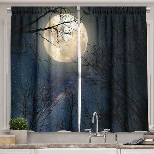 Ambesonne Night Sky Kitchen Curtains, Nocturnal Sky Milky Way Stars Twilight Moon Scenery with Branches, Window Drapes 2 Panel Set for Kitchen Cafe Decor, 55" X 39", Drak Blue Ambesonne Night Sky Kitchen Curtains, Nocturnal Sky Milky Way Stars Twilight Moon Scenery with Branches, Window Drapes 2 Panel Set for Kitchen Cafe Decor, 55" X 39", Drak Blue