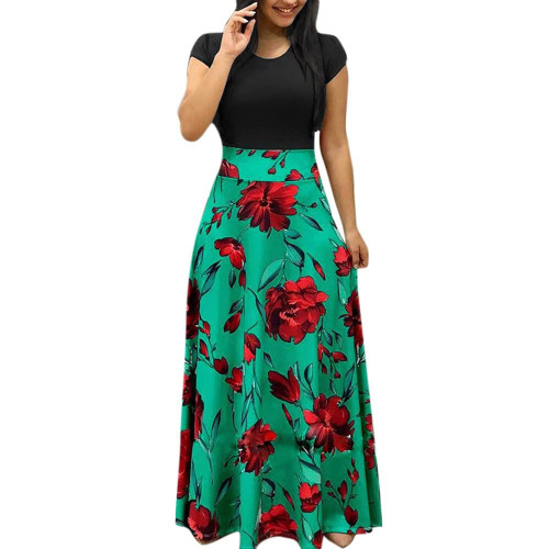 Summer Dresses for Women 2024 Short Sleeve Floral Maxi Empire Waist Long Dress Spring Casual Fashion Beach Sun Boho Plus Size Dresses Outfits Vestidos Casuales para Mujer XXL Green