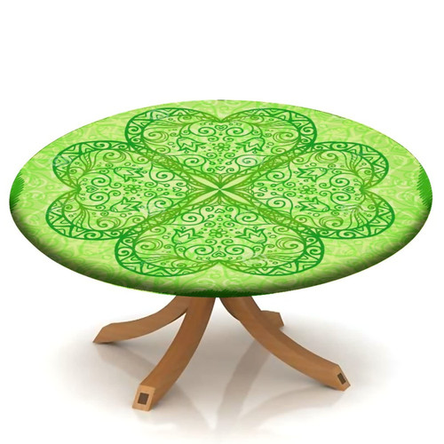 Atury Spring Summer Round Fitted Polyester Tablecloth, St Patrick's Day Clover Elastic Edge Wrinkle Resistant Tablecloths, 48" Tablecloth - Fit for 40" Table, for Family Festival Patio Table Cloth