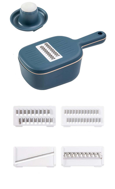 Multifunctional Drain Basket Grater, Home Kitchen Vegetable Cutter, Potato Carrot Vegetable And Fruit Cutting Storage Drain Hand Guard (Blue)