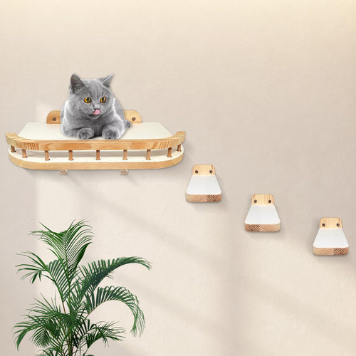 Hlimior Cat Hammock Cat Wall Shelves with 3 Steps, Cat Shelves and Perches for Wall, Cat Scratching Post Cat Wall Shelf,Cat Shelves with Plush Coveredand Perches for Wall Cat Climbing Shelf
