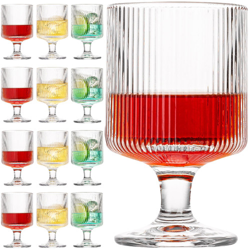 wookgreat Vintage Wine Glasses Set of 12, 8 oz Origami Style Glass Water Goblets, Unique Embossed Pattern Stemmed Cocktail Glasses, Classic Goblet Party Glasses, Wine Glasses Goblets for Daily Use