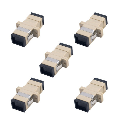 SC Fiber Optic Adapter - Comm Cable SC to SC Simplex Multimode Coupler - 5 Pack - Beige