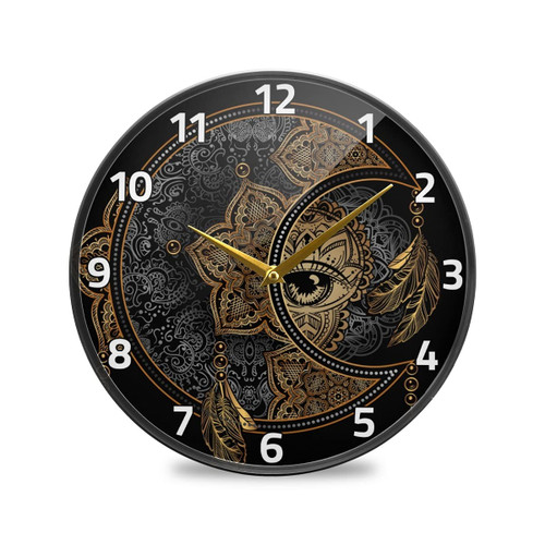 ALAZA Boho Chic Golden Crescent Moon & Sun Mandala Wall Clock Battery Operated Silent Non Ticking Clocks for Living Room Decor 12 Inch / 9.5 Inch