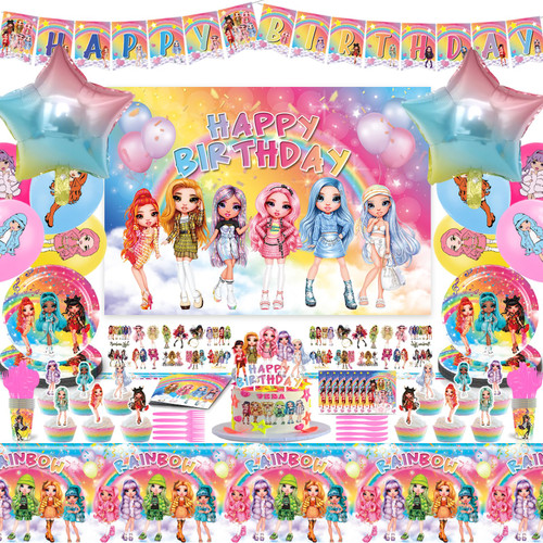184 Pcs Rainbow Birthday Decorations, Birthday Party Supplies, Including Banner, Cake & Cupcake Toppers, Tablecloth, Backdrop, Stickers, Invitation Cards, Napkins, Plates, Knives, Forks, Spoons, Cups 184 Pcs Rainbow Birthday Decorations, Birthday Party Supplies, Including Banner, Cake & Cupcake Toppers, Tablecloth, Backdrop, Stickers, Invitation Cards, Napkins, Plates, Knives, Forks, Spoons, Cups