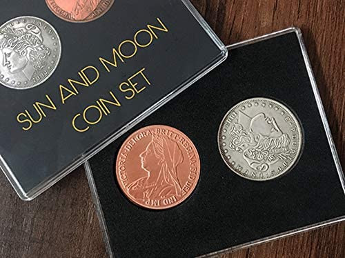 SUMAG Sun and Moon Coin Set Magic Tricks Coin Transposition Vanish Magic Magician Accessory Close up Illusions Prop Gimmick Mentalism