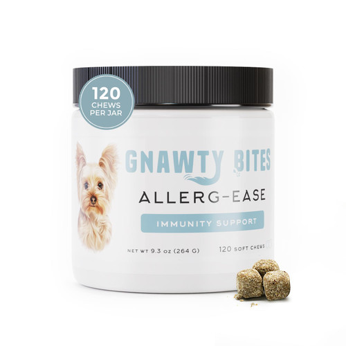Gnawty Bites Allerg-Ease - Immunity Support Probiotics for Dogs with Kelp, Colostrum, & Bee Pollen - Dog Allergy Relief for Small to Large Breeds - 120 Soft Dog Allergy Chews (264 G)