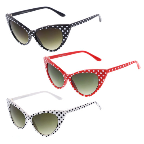 zeroUV - Women's Retro Polka Dot Oversize Cat Eye Sunglasses 54mm (Deluxe 3-Pack | Black/White/Red)