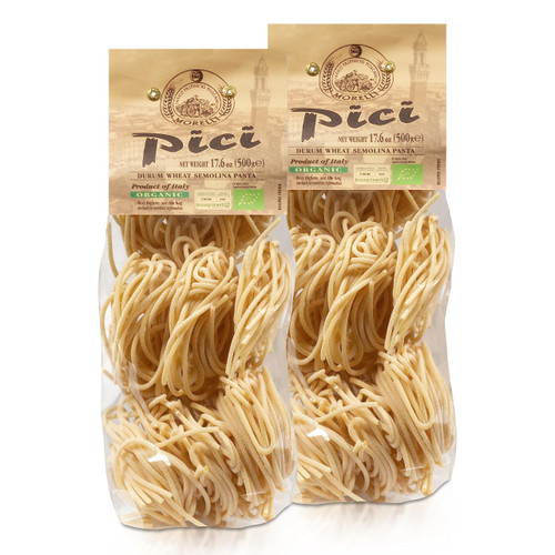 Morelli Pici Pasta di Toscana - Gourmet Italian Pasta - Organic Pici Noodles - Thick Organic Pasta Nests Made in Italy from Durum Wheat Semolina - 17.6oz (500g) - Pack of 2